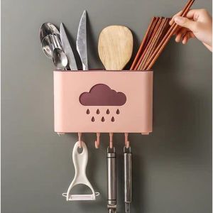 Ống Đũa Treo Tường Đám Mây Tiết Kiệm Diện Tích Có Móc Treo Dụng Cụ Nhà Bếp Tiện Ích - Giao Màu Ngẫu Nhiên