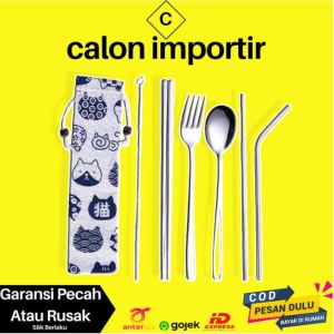Paket Set Lengkap Peralatan Makan Traveler 7in1 Safety Higienis Food Vloger Stainless