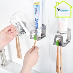 ( Dán Tường ) Kệ Đựng Bàn Chải  Giá Đựng Tuýp Kem Đánh Răng Nhà Tắm 1 Cốc INOX SUS304 Xước Mờ Chính Hãng SHINRAI