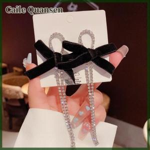 Caile 1 Pair Dangle Earrings Bowknot Shape Shining Lady Earrings Heart Imitation Tassel Jewelry Accessory