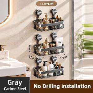 1/2/3/4/5 Layers Bathroom Organizer Rack No Drill Bathroom Shelf Wall Mounted Corner Shelf Aluminum