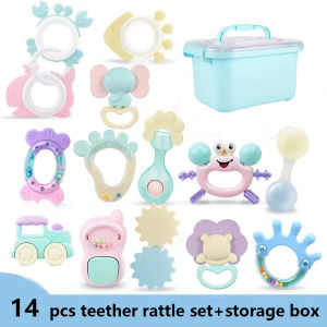 teether 9pcs set+storage box 6-12 months Newborn children grasp and bite rattle toys