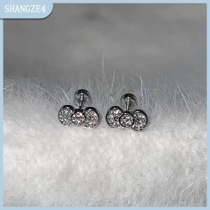 【SHANGZE4】 Tinh Tế Dễ Thương Sáng Bóng Kim Cương Bow Vít Bông Tai Cho Phụ Nữ Cô Gái Bạc Màu Sắc Ngọt Ngào Nhỏ Stud Bông Tai Bên Đồ Trang Sức Phụ Kiện