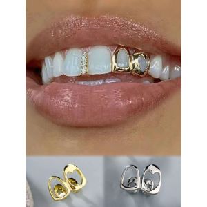 DOOUR Hollow Heart Hip Hop Tooth Grillz Copper Gold Color Dental Grillz  Double Heart Teeth Caps Tooth Jewelry