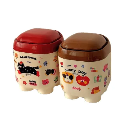 Dễ thương phim hoạt hình Thùng rác bàn với Báo Chí Nắp Mini Thùng rác cho văn phòng và nhà