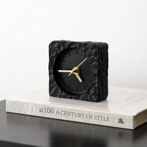 FFBH Rock Style Cave Stone Desk Clock Ornament Creative Luxury High Sense Living Room Desktop Table Clock Home Decoration Z5Q1T