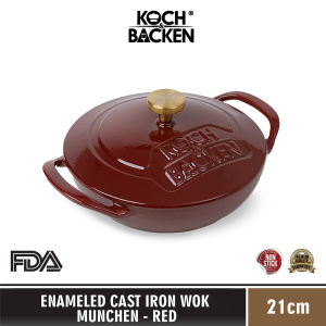 KOCH&BACKEN Enamel Cast Iron Wok Pan Munchen Series 21cm - Panci Wajan Kuali Besi Cor Murni Anti Lengket