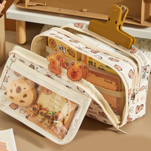 Large Capacity Pencil Case Pencil Holders Cartoon Capybara Pencil Pouch Pencil Bag Multi-layer Pen Bag Gift for Student