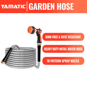 YAMATIC Stainless Steel Garden Hose 12.2M with 10 Pattern Spray Nozzle Heavy Duty Metal Water Hose Kink-Free Rust Resistant Hose for Yard Lawn RV Outdoor