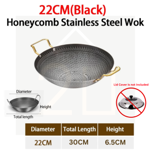 Home2U🏡 22/32/36/40cm Honeycomb Wok Stainless Steel with Golden Handle Nonstick Wok Frypot Kuali Hitam Kuali Tak Melekat Cooking Frying Pan