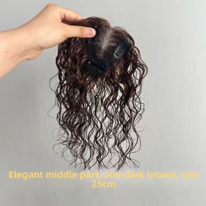 7*10-25cm Tóc giả xoăn 100% tóc người màu đen & nâu đậm thoáng khí nhẹ dành cho nữ để che tóc bạc & tăng độ dày cho tóc.