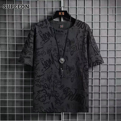 SUPEEON丨Men's summer short sleeve t-shirt loose crew neck creative print short sleeve versatile casual top