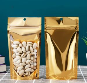 (แพคละ 50ใบ) ถุงฟอยด์สีทอง (ด้านหน้าใส หลังทึบ) ถุงรูดมีแถบปิด  ด้านหน้าใส ด้านหลังทึบ ตั้งได้ ถุงฟอยด์