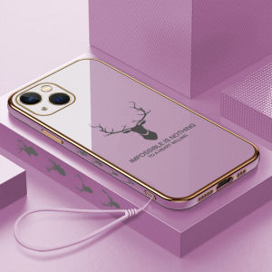 Hontinga Casing Case For iPhone 17 Air 16 15 Pro Max 15 Plus 16E 5G Case Cartoon ELK Deer Reindeer Luxury Chrome Plated Soft TPU Square Phone Case Full Cover Camera Protection Anti Gores Rubber Cases For Boys