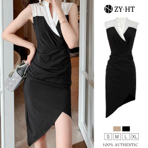 ZY·HT (Clearance - Coupons From 59RM)  Summer Fashion Commuter Office OL Formal Dress Shirt Collar Sleeveless Midi Asymmetric Dress 5132 eravogue