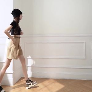 Ammin กางเกงขากว้างทรง A ทรงหลวมสำหรับผู้หญิงกางเกงลำลองเอวสูงเข็มขัดใหม่ฤดูร้อน2024 5นาทีกางเกงขาตรง