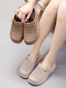 [Free Shipping] 2026 New Half-Coverage Slippers For Women Designed For Outdoor Wear In Summer Featuring A Hollow Breathable Design A Closed-Toe Style And A Slip-On Mule Design With Thick Soles Perfect As Sandals For Mothers