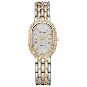 RANZH Rhinestone Encrusted Womens Quartz Watch Oval Dial Minimalist Ladies Wristwatch Versatile Quartz Movement Vintage Female Clock Daily Use