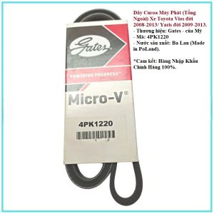 Dây Curoa Tổng Ngoài (Máy Phát) Xe Toyota Vios 2008-2013/ Toyota Yaris 1.5 đời 2009-2013 Mã 4PK1220 Thương hiệu Gates- Mỹ Hàng Nhập Khẩu Chính Hãng