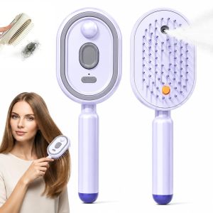 2026 New Electric Steam Brush for Hair Upgrade Rechargeable 3 in 1 Hair Brush with Water Spray Electric Spray Air Cushion Massage Comb for Long and Short Hair Smooths Frizz and Detangles (Purple)