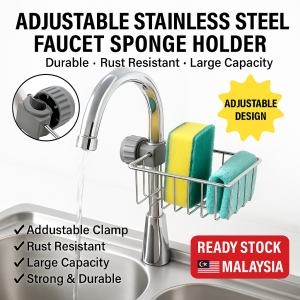 HOME BEST 1pc Stainless Steel Faucet Storage Racks Adjustable Sink Rag Sponge Draining Rack Kitchen Bathroom Storage Holders Shelves  Rak Penyimpanan Keran Keluli Tahan Karat Sink Rag Sponge Draining Rack Adjustable Dapur Penyimpanan Bilik Mandi FZ1-0014