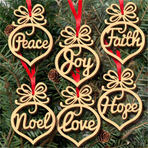 【YHdecor】2022 6Pcs/Set Hollow Out Christmas Decoration Wood Hang Tag Xmas Party Decor Accessories Christmas Tree Pendant Ornaments Decorations for Home 01