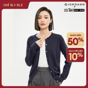 GIORDANO Nữ Cổ Tim 100% Cotton Màu Đơn Giản Cổ Tim Nút Đóng Cổ Tròn Thời Trang Cổ Tim Free Shipping 18354003