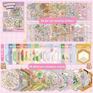 FEATSHOP64FE8 20-ใน-1 คอลเลคชันสติ๊กเกอร์ภูมิทัศน์ขนาดเล็ก คลายเครียด ปีเตอร์ ป้ายสติ๊กเกอร์ฉากกระท่อม DIY ใหม่ การ์ตูน สติ๊กเกอร์ภูมิทัศน์ 3D ของขวัญ