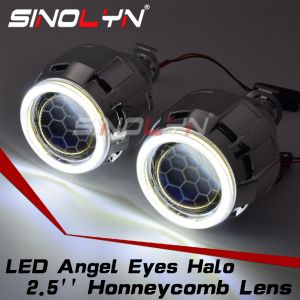 2.5 Bixenon HID Honeycomb Projector Lens Angel Eyes COB LED Halo Etching Blue Lens Car Motorcycle Headlight Retrofit H1 H4 H7