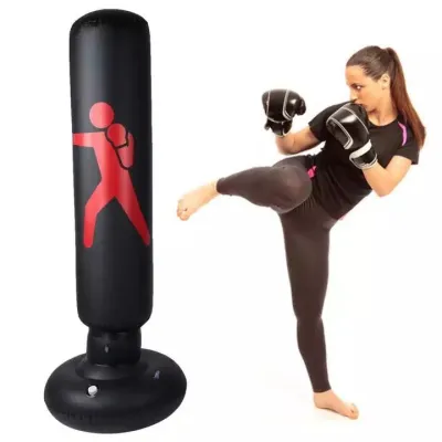 Freestanding Inflatable Punching BagInflatable Heavy Tumbler Tower Kick Boxing Target Bag for Dummy MMA Muay Thai Martial Arts Kung Fu Tai Karate Fitness Training Equipment 160cm/5.25ft