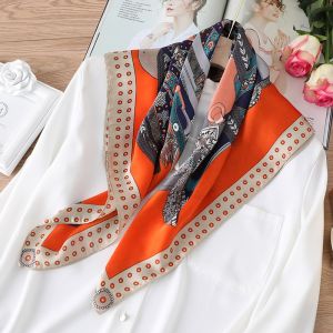 Khăn Lụa Vuông (Khăn Turban) Cao Cấp Họa Tiết Yên Ngựa Viền Chấm Bi Thanh Lịch Chất Chifon 70x70cm- Mã KL029