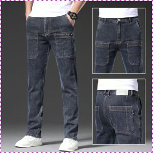 Mens summer thin section sixpocket jeans stretch small leg pants casual straight jeans