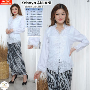 Atasan Kebaya Wanita Dewasa Modern Lengan Panjang Warna Putih Cerah Bordir Mewah Terbaru | Pakaian Wisuda Acara Pesta Kondangan Tunangan Lamaran Akad Nikah Elegan Cantik Kekinian Anjani