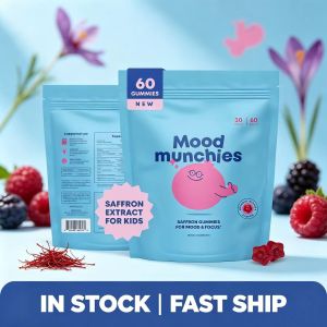 Mood Munchies Kids Saffron Gummies | Mood Balance & Focus Support | Natural Berry Flavor | 60pcs