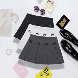 COD French gray bow pleated skirt Korea Dongdaemun womens clothing college wind anti-light suit skirt 95672026 new product