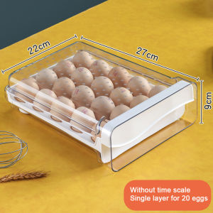 20/60PCS Egg Box With Time Scale Kitchen Refrigerator Drawer Double Layer Egg Tray Fresh-keeping Box Food Grade Storage 2 Layers 60 Eggs Refrigerator Egg Storage Container Organizer Container with Time Scale Clear Plastic Stackable
