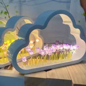 gương hoa tulip mây biển hoa đèn ngủ gói nguyên liệu tự làm thủ công - HM09