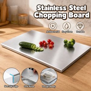 Yummy.miya Stainless Steel Cutting Board Food Grade Non Slip Rectangle Chopping Mat Kitchen Counter Protector