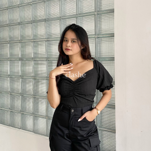 Baju Crop Blouse Wanita Atasan Lengan Pendek Lady Crush Crinkle Anti Lecek Korean Style Kekinian Terbaru Ootd Glenda Top by Clashe