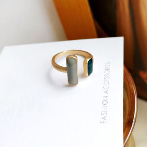 [fenggongshuode] Vintage Fashion Opal Stone Wedding Open Adjustable Stamp Rings For Women Jewelry