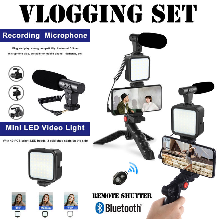 Paket Vlogging Set Mic LED Tripod Video Recording Livestream Tool
