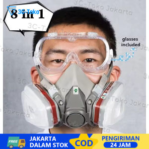Masker Gas Respirator 6200 + 6601 Cartridge / PAKET MASKER RESPIRATOR GAS MASK 6200 DAN GOOGLE SAFETY CLEAR