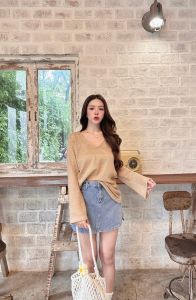 เดรสคอวีตัวยาวแขนยาว สาวอวบผ้าฉลุลูกไม้ สีขาว เดรสมินิตัวใหญ่คอวี สาวอวบ ป้าย Sheeny.