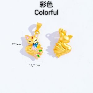 Cutie Gold Placer Nine-tail Fox Pendant/Never Fade/ 保色可爱沙金九尾狐吊坠