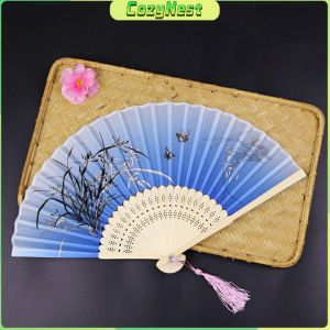 C.N. Floral Folding Fan Silk Hand Folding Chinese Style Fabric Folding Fan for Wedding Dancing Church Party
