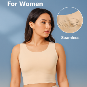 Womens sports vest seamless breathable outer wear top without bra ice silk big chest small vest