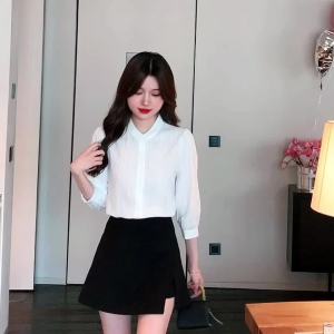 Ammin 2024 Áo cánh cotton hoạ tiết sọc cổ đứng kiểu Pháp mùa xuân cổ điển thời trang phong cách Hàn Quốc Áo Blouse thanh lịch Một hàng khuy tay bảy điểm cho nữ