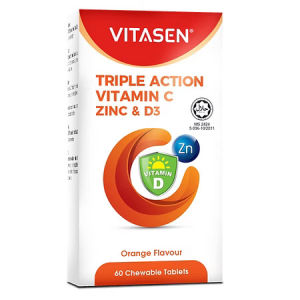 VITASEN TRIPLE ACTION VITAMIN C ZINC & D3 CHEWABLE TABLET ORANGE 60S