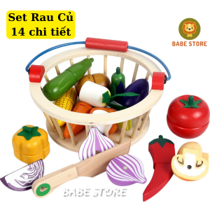 Bộ đồ chơi nhà bếp cắt hoa quả rau củ nhiều loại màu sắc bằng gỗ có nam châm cho bé Montessori giáo dục sớm thông minh BABE STORE