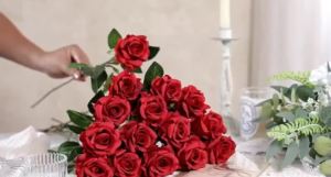 Red Rose Artificial Flower With Stem Realistic White Rose Fake Flower Artificial Flowers For Wedding Birthday Decoration